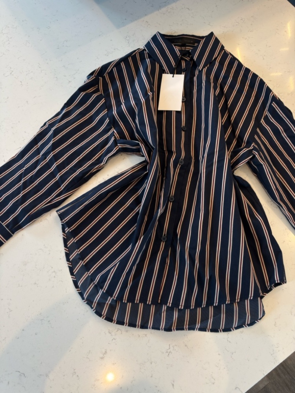 Zara Navy Blue Striped Button-Up Camisole